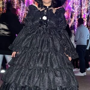 Black Tiered Lace Formal Dress with Bow Accent - SOLD!